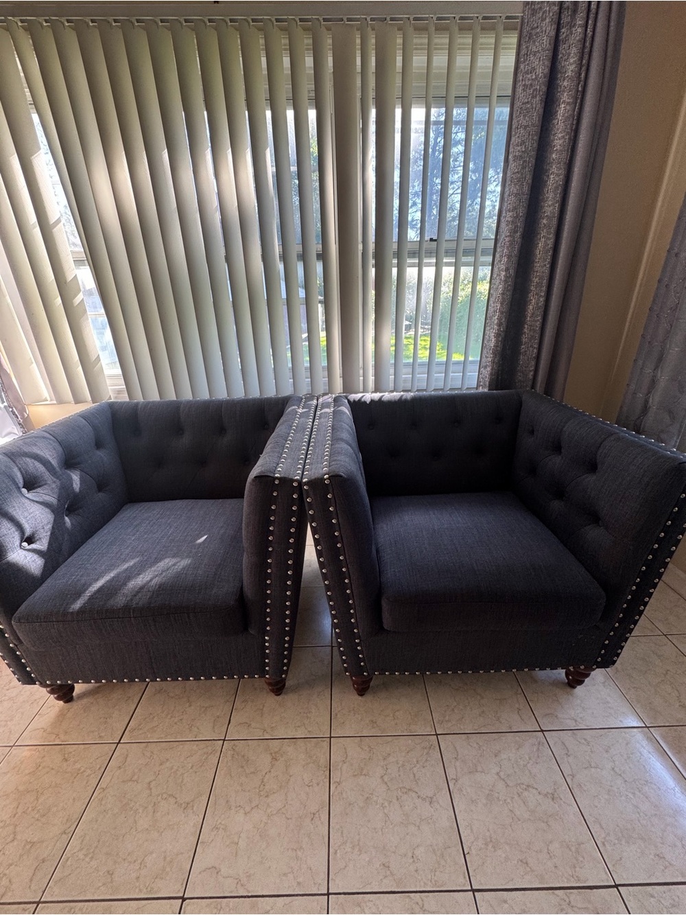 Charcoal Tufted Armchair with Nailhead Trim - Home Accents